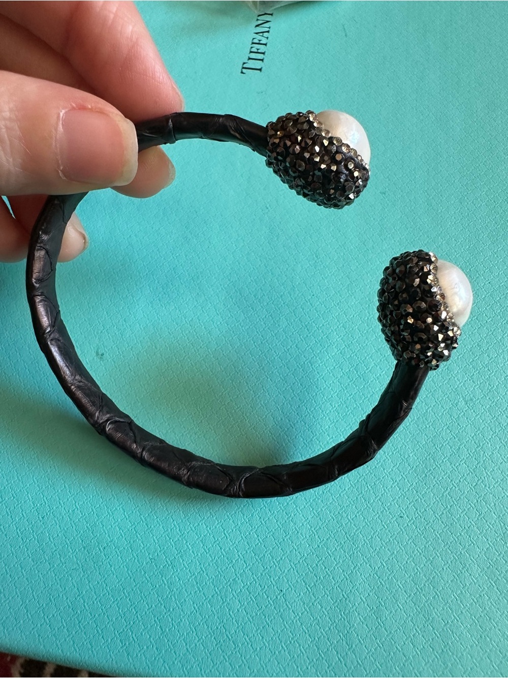 Vintage Genuine Pearl Exotic Leather Wrapped Crystal Quartz Bracelet